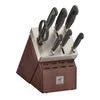 ZWILLING Four Star 8-pc, Self-Sharpening Knife Block Set, Brown Sleek, polypropylene handles are crafted with a minimum amount of 75% recycled plastics.