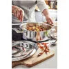 Demeyere Industry 5 3.5 qt, Deep Sauté Pan With Double Handle And Lid Stay-cool, shot-blasted stainless-steel handles are securely welded and ultra-hygienic. The Silvinox surface treatment makes dishwasher-safe Industry a cinch to clean.