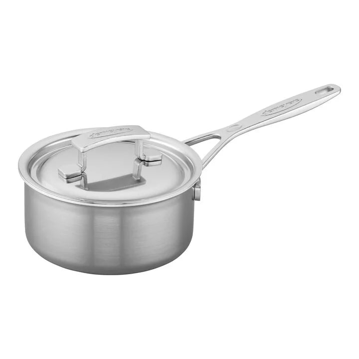 Demeyere Industry 5 1.6 qt Sauce Pan With Lid, 18/10 Stainless Steel Stay-cool, shot-blasted stainless-steel handles are securely welded and ultra-hygienic. The Silvinox surface treatment makes dishwasher-safe Industry a cinch to clean.