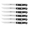 ZWILLING Gourmet 6-pc, Steak Knife Set Traditional, triple-riveted handle with a laser-inscribed logo provides balance and stability.